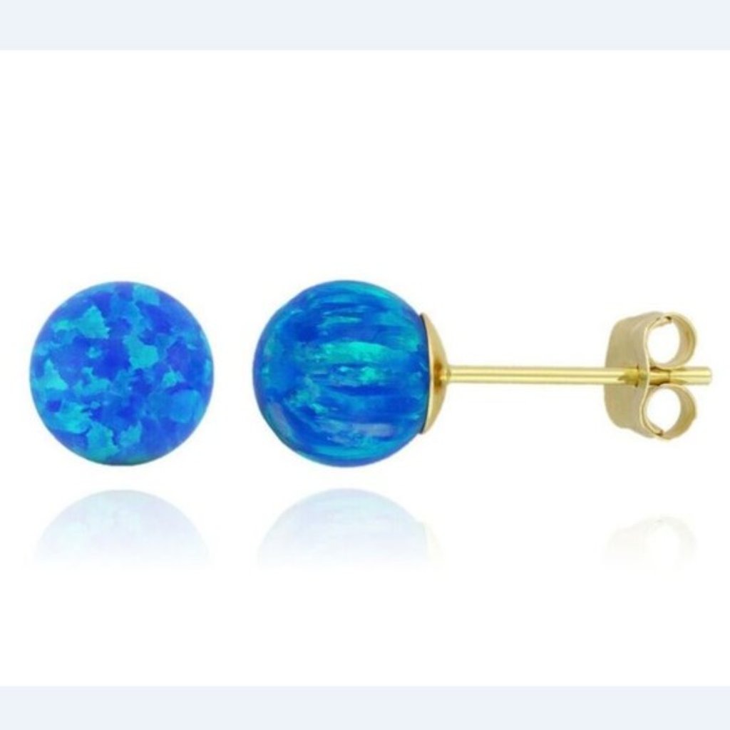 14k Solid Yellow Gold Lab Created Synthetic Opal Fiery Pushback Studs Size 5mm